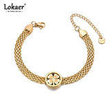 316L Stainless Steel Flower Charm Bracelet for Women 18K Plated Chain Jewelry