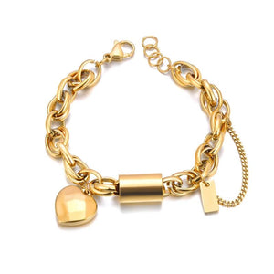 Heart Charm Bracelet Bangle, Stainless Steel, Women's Statement Jewel