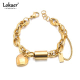 Heart Charm Bracelet Bangle, Stainless Steel, Women's Statement Jewel