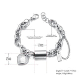 Heart Charm Bracelet Bangle, Stainless Steel, Women's Statement Jewel