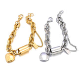 Heart Charm Bracelet Bangle, Stainless Steel, Women's Statement Jewel