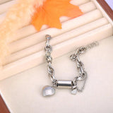 Heart Charm Bracelet Bangle, Stainless Steel, Women's Statement Jewel