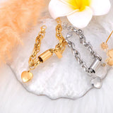 Heart Charm Bracelet Bangle, Stainless Steel, Women's Statement Jewel