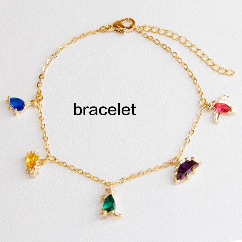 Multicolor Crystal Animal Charm Bracelet Zirconia Dinosaur Pendant