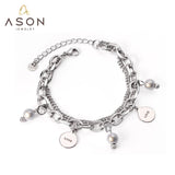 Vintage Silver Pearl Steel Coin Charm Bracelet Bangle for Women
