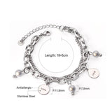 Vintage Silver Pearl Steel Coin Charm Bracelet Bangle for Women