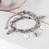 Vintage Silver Pearl Steel Coin Charm Bracelet Bangle for Women