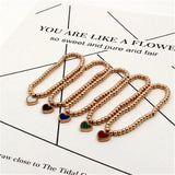 Stainless Steel Heart Charm Beaded Bracelet Set