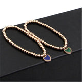 Stainless Steel Heart Charm Beaded Bracelet Set