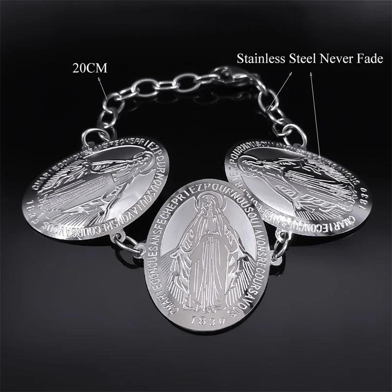 Virgin Mary Pendant Bracelets Stainless Steel Catholic Our Lady Medals Charm