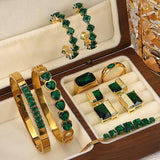 Vintage Green Crystal Zircon Bracelet for Women Statement Charm Rhinestone