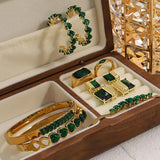 Vintage Green Crystal Zircon Bracelet for Women Statement Charm Rhinestone