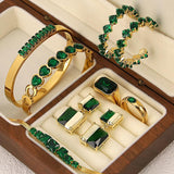 Vintage Green Crystal Zircon Bracelet for Women Statement Charm Rhinestone