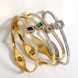 Vintage Green Crystal Zircon Bracelet for Women Statement Charm Rhinestone
