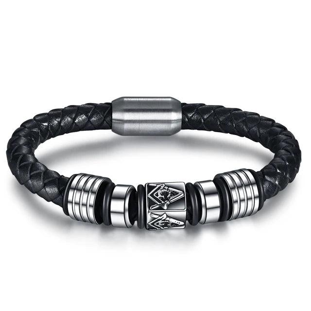 Punk Leather Men Bracelet 3 Lion Head Charms Knitting Leather Bracelet