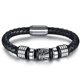 Punk Leather Men Bracelet 3 Lion Head Charms Knitting Leather Bracelet