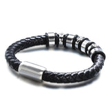 Punk Leather Men Bracelet 3 Lion Head Charms Knitting Leather Bracelet