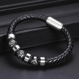 Punk Leather Men Bracelet 3 Lion Head Charms Knitting Leather Bracelet