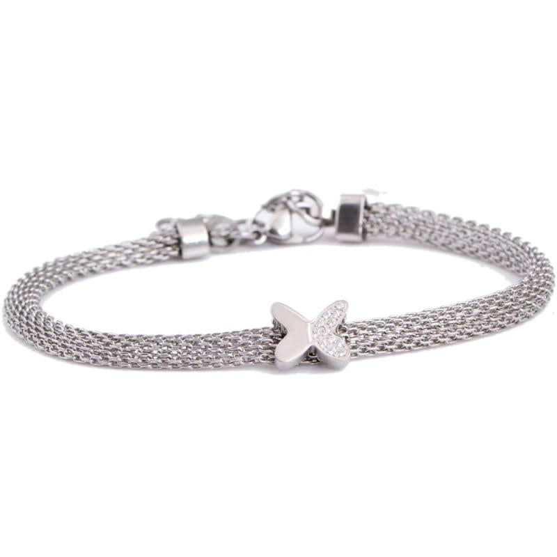 CZ Butterfly Charm Bracelet with Mesh Chain