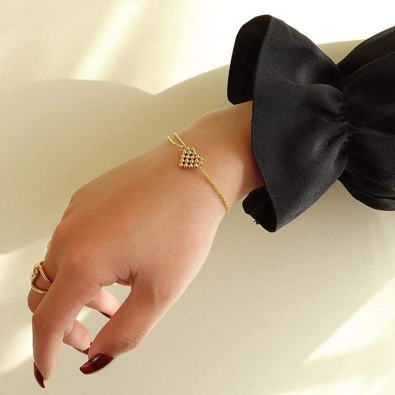Chunky Beaded Small Heart Bracelet for Women Mixed Dotted Link Boho Lover Bangle