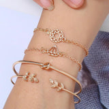 Bohemia Leaf Knot Hand Cuff Link Chain Charm Bracelet Bangle