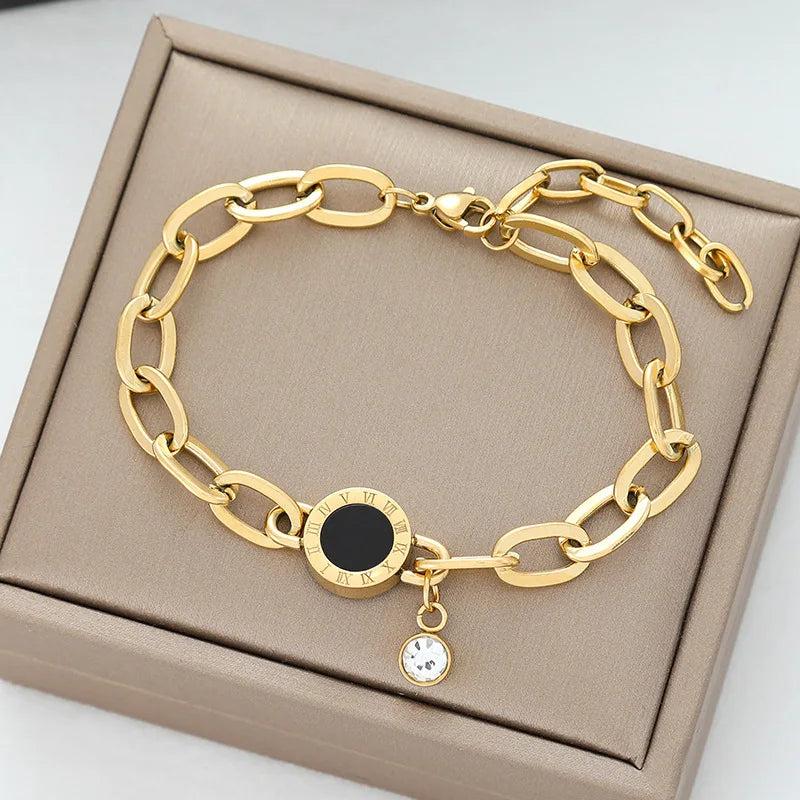 Punk Style Roman Numerals Stainless Steel Bracelet for Women