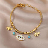 Opal Stone Evil Eye Pendant Bracelet for Women Charm Stainless Steel Bracelets