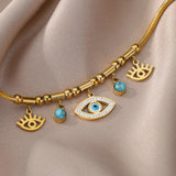 Opal Stone Evil Eye Pendant Bracelet for Women Charm Stainless Steel Bracelets