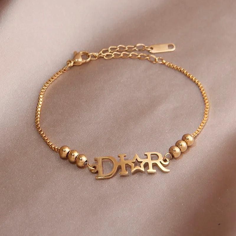 Stainless Steel Star Bracelet with Letter D Charm