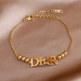 Stainless Steel Star Bracelet with Letter D Charm