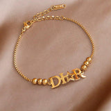 Stainless Steel Star Bracelet with Letter D Charm
