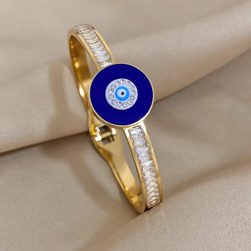 Boho Evil Eye Stainless Steel Bangle Bracelet Women Zircon Fashion Jewelry