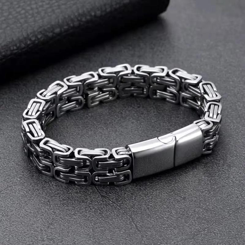 Hip Hop 316L Stainless Steel Double Byzantine Chain Bracelet for Men Women