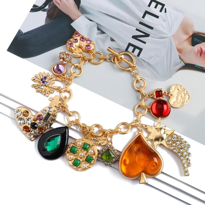 Punk Gothic Heart Chain Bracelet for Women Boho Vintage Charm Jewelry
