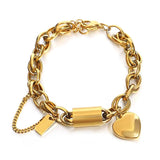 Chunky Love Heart Charm Steel Bracelet Thick Chain Waterproof Jewelry