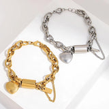 Chunky Love Heart Charm Steel Bracelet Thick Chain Waterproof Jewelry