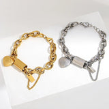 Chunky Love Heart Charm Steel Bracelet Thick Chain Waterproof Jewelry