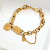 Chunky Love Heart Charm Steel Bracelet Thick Chain Waterproof Jewelry