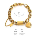Chunky Love Heart Charm Steel Bracelet Thick Chain Waterproof Jewelry