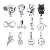 925 Silver Fitness Exercises Charm Pendant Fit Bracelet Bangle Women