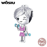 925 Silver Fitness Exercises Charm Pendant Fit Bracelet Bangle Women