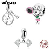 925 Silver Fitness Exercises Charm Pendant Fit Bracelet Bangle Women