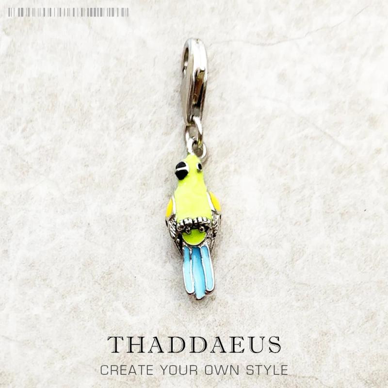 Green Enamel Parrot Charm 925 Sterling Silver Bird Pendant