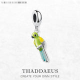 Green Enamel Parrot Charm 925 Sterling Silver Bird Pendant