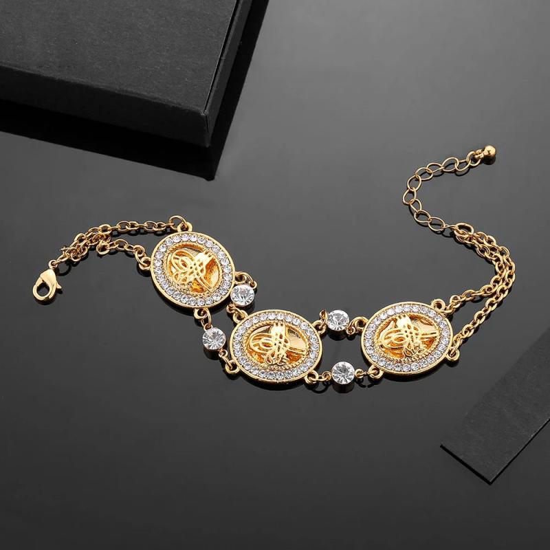 Muslim Islam Pendant Bracelet Inlaid Crystal 18K Plated Women's Charm Jewelry
