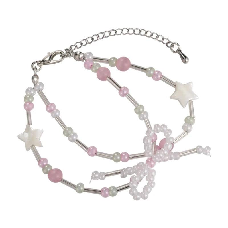 Crystal Charm Bead Bracelet Bowknot Handchain Necklace Jewelry