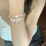 Crystal Charm Bead Bracelet Bowknot Handchain Necklace Jewelry