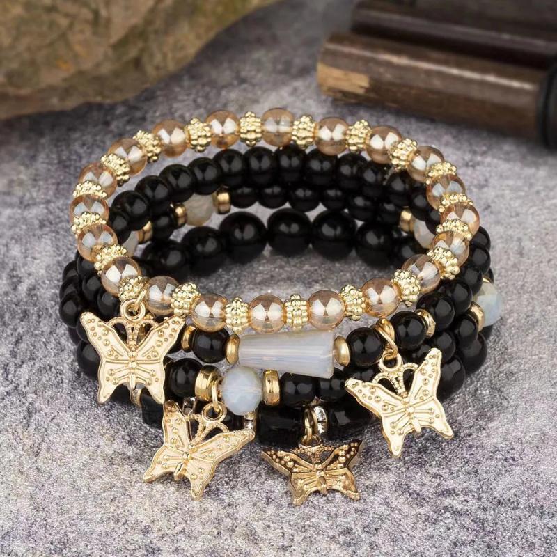 Crystal Stone Butterfly Tassel Charm Bracelet Bohemia Jewelry Set