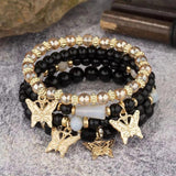 Crystal Stone Butterfly Tassel Charm Bracelet Bohemia Jewelry Set