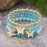 Crystal Stone Butterfly Tassel Charm Bracelet Bohemia Jewelry Set